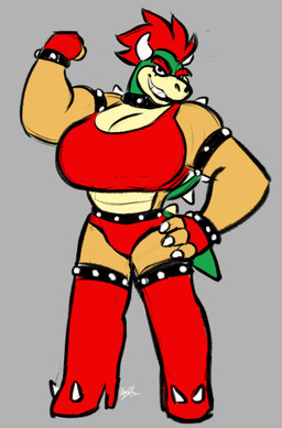 anthro armband black_lips black_lipstick boots bracelet clothing collar crossgender eyelashes female female_anthro fingerless_gloves flexing flexing_bicep footwear gloves hair handwear high_boots high_heeled_boots high_heels jewelry legband lips lipstick long_eyelashes looking_at_viewer makeup mohawk muscular muscular_anthro muscular_female red_clothing red_hair sharp_teeth shell shoes smile solo spiked_armband spiked_boots spiked_bracelet spiked_clothing spiked_collar spiked_footwear spiked_legband spiked_shell spiked_tail spikes spikes_(anatomy) tail teeth awd! mario_bros nintendo bowser queen_bowser_(awd!)