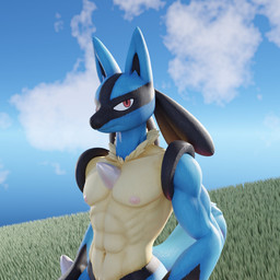 abs anthro black_markings blue_body blue_fur chest_spike cloud fur grass hand_spike male markings muscular muscular_male pecs plant pupils red_eyes slit_pupils solo spikes spikes_(anatomy) oleanderin nintendo pokemon generation_4_pokemon lucario pokemon_(species) 1:1 2023 3d_(artwork) digital_media_(artwork) hi_res