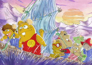 anthro biped boat brown_body clothing detailed_background eye_patch eyewear glasses group hat headgear headwear humanoid_hands male outside shirt sitting sun topwear vehicle water watercraft basao gamba_no_bouken gamba_no_bouken_(series) bobo_(gamba_no_bouken) chuuta gakusha ganba ikasama shijin yoisho mammal mouse murid murine rodent 2010