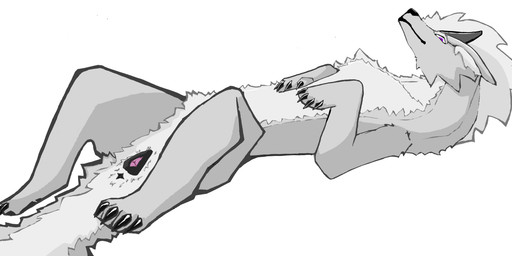 animal_genitalia animal_vulva canine_genitalia canine_nose canine_vulva claws female feral fur genitals grey_body grey_fur horn long_ears long_tail looking_at_viewer lying on_back paws presenting presenting_vulva purple_eyes solo tail tail_anus vulva white_body white_fur m222 mythology dragon furred_dragon furred_scalie mythological_creature mythological_scalie scalie hi_res