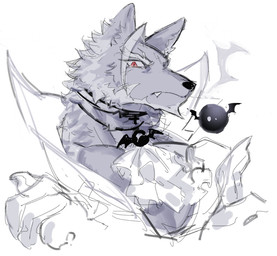 alternate_species clothed clothing duo fangs fur looking_at_viewer male pecs purple_body purple_fur red_eyes simple_background teeth white_background ronoz52z nijisanji vtuber gilzaren_iii canid canine canis humanoid mammal vampire wolf