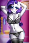 2018 2:3 absurd_res anthro anthrofied areola bite biting_lip biting_own_lip blue_eyeshadow bra breasts clothing curvy_figure cutie_mark digital_media_(artwork) equid equine eyelashes eyeshadow female friendship_is_magic hair hasbro hi_res horn hourglass_figure legwear long_hair looking_at_viewer makeup mammal medium_breasts my_little_pony mythological_creature mythological_equine mythology navel nipples panties rarity_(mlp) self_bite small_waist solo stockings thigh_gap thigh_highs translucent translucent_clothing translucent_hair twistedscarlett60 underwear unicorn