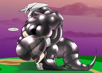 after_transformation anthro barcode big_muscles big_pecs biped black_body bodily_fluids bulge clothing dominant dominant_anthro dominant_male drone dronification duo erection feet footwear frottage genitals high_heels horn huge_pecs human_on_anthro humanoid_feet humanoid_genitalia humanoid_penis interspecies latex latex_clothing male male/male muscular muscular_anthro muscular_male nipples nude nude_anthro nude_male null_bulge outside pecs penile penis penises_touching plantigrade red_sclera saliva sex shoes simple_background size_difference steel submissive submissive_anthro submissive_male suit_transformation text thought_bubble transformation dragmon nintendo pokemon fan_character aggron generation_3_pokemon human mammal pokemon_(species) 2026 artist_name colored digital_drawing_(artwork) digital_media_(artwork) english_text hi_res shaded signature