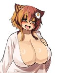 2024 anthro big_breasts blush breasts calico_cat cleavage clothed clothing digital_media_(artwork) domestic_cat felid feline felis female female_anthro fluffy fur hair half-length_portrait hi_res huge_breasts kagarimachi_ame kemono looking_at_viewer mammal multicolored_body multicolored_fur multicolored_hair naughty_face nekotsuki_kohime portrait solo tongue tongue_out