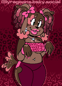animal_print anthro bimbo_(fashion) bimbofication bimbofied blush breasts brown_body brown_fur clothing colored_nails crossgender dazed dipstick_ears ear_markings female fur hair head_tilt heart_(marking) leggings legwear leopard_print lipstick looking_confused makeup markings mtf_crossgender multicolored_ears nails navel navel_piercing penis_symbol piercing pigtails pink_ear_tips pink_hair pink_hair_bow pink_leggings pink_makeup smile solo tail tail_motion tailwag topwear tube_top lyraarts dallas_(lyraarts) canid canine canis domestic_dog mammal poodle absurd_res hi_res