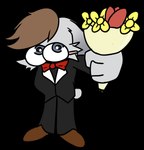 anthro big_eyes black_tie_(suit) blush bouquet clothing flower flower_bouquet flowers_in_hand male plant solo suit dracoflames_(artist) plumbebread link_(loppearlink) lagomorph leporid mammal rabbit alpha_channel hi_res meme