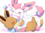 blush duo female feral feral_on_feral lying male male/female on_back on_front on_side azuo nintendo pokemon eevee eeveelution generation_1_pokemon generation_6_pokemon pokemon_(species) sylveon absurd_res hi_res