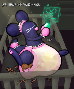 abdl ageplay ambiguous_gender anthro biped bodily_fluids bondage_gear bondage_gloves bonnet clothed clothing crib diaper diaper_blowout eyes_closed feces feces_blowout frilly frilly_clothing frilly_diaper furgonomics gem genital_fluids handwear headgear headwear holding_object hologram light musical_note musical_symbol pawpads paws pearl_(gem) pink_clothing pooping roleplay scatplay soiled_diaper soiling soiling_diaper solo sound_effects sunlight symbol tail tail_clothing tail_warmer text unclean_diaper urine used_diaper using_diaper vowelless vowelless_sound_effect wearing_diaper wet_diaper wetting wetting_diaper pincoosh rain_world videocult watcher_(rain_world) slugcat 2026 absurd_res artist_name digital_media_(artwork) english_text hi_res