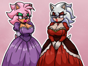 anthro big_breasts blush breasts cleavage clothed clothed_anthro clothed_female clothing crossgender dress duo eyeshadow female gloves green_eyeshadow grey_hair hair handwear lipstick makeup mtf_crossgender pink_hair pink_lipstick purple_clothing purple_dress red_clothing red_dress red_eyes red_eyeshadow tail broth_nsfw sega sonic_the_hedgehog_(series) shadow_the_hedgehog sonic_the_hedgehog eulipotyphlan hedgehog mammal 2025 4:3 hi_res