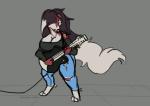 2018 2d_animation animated anthro big_breasts blunkinator breasts canid canine canis clothed clothing digital_media_(artwork) domestic_dog female frame_by_frame guitar hybrid mammal mature_anthro mature_female musical_instrument playing_music plucked_string_instrument scar short_playtime solo string_instrument tharja_(justkindofhere) thick_thighs wolf