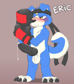 3_toes animal_genitalia animal_penis anthro balls big_penis biped black_boxing_gloves black_claws black_clothing black_eyebrows black_handwear black_headkerchief black_kerchief black_nose black_penis blue_body blue_ears blue_fur blue_tail blush blush_lines bodily_fluids boxing_gloves canine_genitalia canine_penis claws closed_frown clothing embarrassed erection eyebrows feet floppy_ears folded_ears front_view frown fur genital_fluids genitals grey_background handwear headgear headkerchief headwear kerchief knot knotted_penis leaking_precum looking_aside looking_away male male_anthro mostly_nude mostly_nude_anthro mostly_nude_male mouth_closed multicolored_body multicolored_boxing_gloves multicolored_clothing multicolored_fur multicolored_handwear penis plantigrade precum pupils red_boxing_gloves red_clothing red_handwear shadow sheath simple_background small_but_hung snout solo standing sweat sweaty_face tail text toe_claws toes two_tone_body two_tone_boxing_gloves two_tone_clothing two_tone_fur two_tone_handwear two_tone_tail white_balls white_body white_fur white_inner_ear white_sheath white_tail white_text yellow_eyes miau bandai_namco digimon eric_(miau) canid canine digimon_(species) gaomon mammal 2026 absurd_res full-length_portrait hi_res portrait