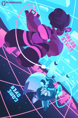 anthro belly big_breasts bottomwear breasts cleavage clothed clothing crop_top duo ear_piercing electronics fangs female game_console hand_on_hip holding_object legwear leotard navel one_eye_closed piercing shirt shorts tail teeth text thick_arms thick_thighs thigh_highs topwear videogame_setting wristband cardbordtoaster jasmine_(themadcatter) sugarberry_(character) arctic_fox bear canid canine fox mammal true_fox alternate_version_at_source hi_res