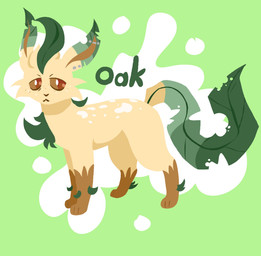 :< abstract_background ambiguous_gender feral fur green_tail leaf solo tail tan_body tan_fur 11oaksfall11 nintendo pokemon fan_character eeveelution generation_4_pokemon leafeon pokemon_(species) full-length_portrait hi_res lineless portrait