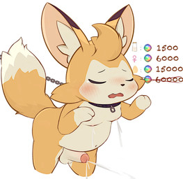 3_fingers anthro auction balls blush bodily_fluids chained_collar collar collar_only ejaculation embarrassed erection eyes_closed fingers fur genitals humanoid_genitalia humanoid_penis lactating leaking_milk male milk navel nipples nude nude_male open_mouth orange_body orange_fur penis raised_tail simple_background slave slave_auction solo tail white_background young young_anthro young_male ichous cygames world_flipper light_(world_flipper) canid canine fox mammal 2025 hi_res