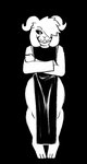 anthro black_sclera clothed clothing crossdressing femboy front_view fur horn low_cut_dress male sideless_dress slit_dress solo thick_thighs white_body white_fur wide_hips nkwaru undertale undertale_(series) asriel_dreemurr_(god_form) bovid caprine goat mammal