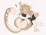 anthro anus athletic athletic_anthro athletic_female autocunnilingus blush clothing exclamation_point female leggings legwear licking looking_at_viewer masturbation oral oral_masturbation paws personal_grooming self_lick simple_background solo surprise surprised surprised_expression tail tongue vaginal vaginal_masturbation vulva flochiie felid feline mammal digital_drawing_(artwork) digital_media_(artwork) hi_res