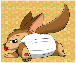 angry anthro big_ears border brown_body brown_eyes brown_fur clean_diaper clothed clothing diaper fur looking_at_viewer lying male object_in_mouth pacifier pacifier_in_mouth pattern_background pawpads rear_view simple_background solo wearing_diaper white_border pichu90 disney zootopia finnick_(zootopia) canid canine fennec_fox fox mammal true_fox