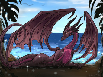 amber_eyes beach burgundy_body female feral looking_at_viewer markings membrane_(anatomy) membranous_wings solo striped_markings stripes summer water wet wings cosmicsevour sevour mythology brandywine_(shadeominus) dragon mythological_creature mythological_scalie scalie hi_res