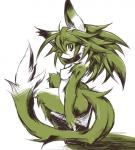 anthro breasts female fur green_body green_fur green_hair hair long_hair simple_background solo white_background kolshica domestic_cat felid feline felis mammal