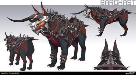 4_toes ambiguous_feral ambiguous_gender armor black_armor black_body black_claws black_fur black_teeth bone bone_mask brown_inner_ear_fluff chest_scar claws clothed clothed_ambiguous clothed_feral clothing company_name feet feral fur gradient_background greaves gums horned_mask inner_ear_fluff leg_markings light markings mask multicolored_body multicolored_fur no_pupils open_mouth orange_inner_ear orange_scar orange_tongue paws quadruped red_clothing red_gums red_markings red_topwear saddle scar sharp_teeth simple_background skull skull_mask solo standing teeth text toe_claws toes tongue topwear tuft turnaround white_mask yellow_eyes nicholas_patrick_kelana highguard_(game) barghast_(highguard) canid canid_demon demon mammal 2026 absurd_res colored concept_art digital_drawing_(artwork) digital_media_(artwork) english_description english_text hi_res lighting official_art shaded url