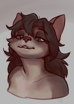 anthro black_hair brown_body brown_fur female fur grey_background hair half-closed_eyes narrowed_eyes simple_background smile solo tan_body tan_fur diadorin maria_(diadorin) domestic_cat felid feline felis mammal absurd_res headshot_portrait hi_res portrait