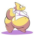 anthro big_breasts big_butt blush bodily_fluids bottomless breasts buckteeth butt clothed clothing coat embarrassed eyewear female glasses huge_butt huge_hips huge_thighs lab_coat looking_at_viewer looking_back nervous non-mammal_breasts obese obese_anthro obese_female overweight overweight_anthro overweight_female rear_view scales simple_background solo standing sweat tail teeth thick_tail thick_thighs topwear wavy_mouth wide_hips yellow_body yellow_scales hotcakehound undertale undertale_(series) alphys lizard reptile scalie