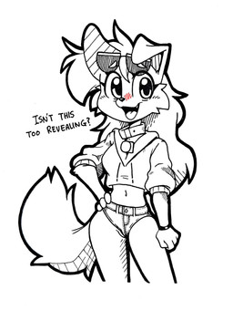 anthro bare_legs barely_visible_genitalia barely_visible_vulva blush clothed clothing collar cute_fangs embarrassed fangs female fluffy fluffy_tail genitals hair hoodie jean_panties long_hair looking_at_viewer midriff no_underwear question questioning questioning_tone solo tail teeth topwear vulva vulva_slip nickick90 canid canine canis domestic_dog mammal hi_res