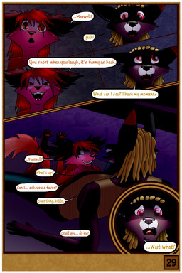 age_difference anthro border dark duo female male male/female night size_difference white_border young young_anthro jaxneesen maxwell_(gratitude-advocate) syndey canid canine canis domestic_dog fox german_shepherd herding_dog hybrid mammal pastoral_dog procyonid raccoon 2:3 absurd_res comic digital_media_(artwork) hi_res
