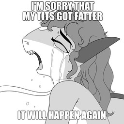 anthro big_breasts black_text_outline bodily_fluids breasts crying eyes_closed female female_anthro fin grey_ears hair huge_breasts hyper hyper_breasts long_hair non-mammal_breasts nude nude_anthro nude_female open_mouth sharp_teeth showing_teeth simple_background solo tears teeth text white_background white_body white_breasts white_skin white_text shannon_shark_(artist) crying_aya_asagiri shannon_shark aquatic carpet_shark fish ginglymostomatid nurse_shark shark 1:1 hi_res meme monochrome