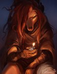 5_fingers anthro breasts brown_hair claws clothed clothing detailed_background female fingers hair night outside solo alectorfencer myre canid canine canis coyote mammal 2022 digital_media_(artwork)