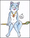 anthro blue_body blue_fur female flat_chested fur genitals green_eyes jewelry krystal's_staff looking_away necklace nipples nude open_mouth pussy simple_background sitting solo reddragonkan dinosaur_planet nintendo rareware star_fox krystal_(dinosaur_planet) krystal_(star_fox) canid canine fox mammal 2020 traditional_media_(artwork)