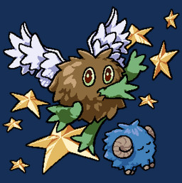 ambiguous_gender duo feathered_wings feathers feral fur horn simple_background simple_eyes simple_face star transparent_background wings blushmuffin yu-gi-oh! kuriboh scapegoat_(yu-gi-oh) winged_kuriboh duel_monster alpha_channel digital_media_(artwork) pixel_(artwork)