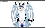 abdominal_bulge anthro bad_dragon_toy black_bars black_claws black_horn blue_body blue_scales blue_skin blush claws dildo dildo_(bad_dragon) eyewear fur genitals glasses gradient_penis horn knot male membrane_(anatomy) membranous_wings penetration penis scales sex_toy slit_penetration slit_play solo tail text white_body white_fur wings chinou_nagesuki bad_dragon european_mythology mythology kelvin_(bad_dragon) soren_flamel dragon mythological_creature mythological_scalie reptile scalie western_dragon hi_res letterbox