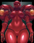 1_eye big_breasts black_background breasts butt butt_from_the_front earthbound_(series) featureless_crotch female front_view glowing glowing_eyes green_background hi_res humanoid juana_(earthbound) kous looking_at_viewer machine mouthless nails navel_outline nintendo nipple_outline red_body robot robot_humanoid sharp_nails simple_background solo thick_thighs wide_hips yellow_eyes