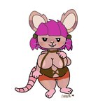 anthro blush clothing female gesture hair looking_at_viewer pink_hair simple_background solo suggestive suggestive_gesture white_background anykoe fan_character mammal murid murine rodent signature