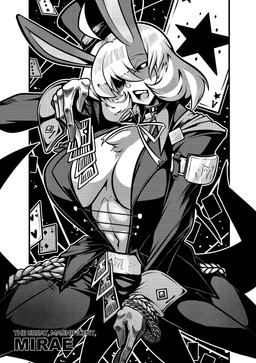 big_breasts black_sclera breasts chest_tuft clothing female gloves handwear machine rabbit_ears solo tuft anonymous_artist lunar_shift:stellar_attractions unknown_artist copyrights mirae_selene lagomorph leporid mammal rabbit robot robot_anthro absurd_res greyscale hi_res monochrome