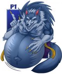 anthro belly big_belly blue_body blue_fur character_select fully_inside fur hand_on_belly male male_pred navel outie_navel same_size_vore sharp_teeth teeth vore x_navel eggo21 capcom darkstalkers mythology jon_talbain canid canine canis mammal mythological_canine mythological_creature were werecanid werecanine werewolf wolf hi_res