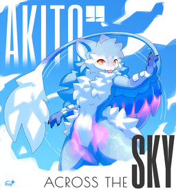 anthro blue_body blue_fur feathered_wings feathers fluffy fur male sky solo text tongue tongue_out white_body white_fur wings dragons_&_fluff akito_(akitoe) avali hi_res