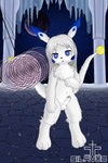 anthro blue_cheeks blue_eyes bodily_fluids cum cum_dripping_from_penis erection fur genital_fluids genitals hair heart_eyes heart_symbol hypnosis long_hair looking_at_viewer male mind_control pendulum planet solo space standing tail white_body white_fur white_hair young silavos silavos_snow canid canine fox mammal 2:3 hi_res watermark