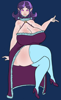accessory bare_shoulders blush body_blush breast_blush breasts clothing female footwear gesture hair hair_accessory hand_gesture high_heels humanoid_pointy_ears legwear lips long_hair looking_at_viewer nipple_outline nipples not_furry pointing pointy_ears shoes shoulder_blush simple_background solo stockings thick_lips desbjust mistress_vodhal_(desbjust) elf humanoid alpha_channel hi_res