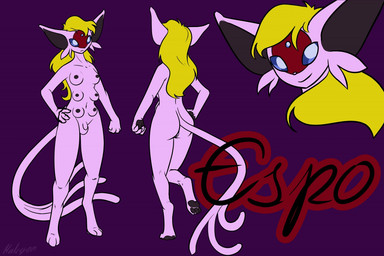 3_toes 4_fingers 6_breasts 6_nipples anthro areola balls barely_visible_genitalia barely_visible_vulva biped black_areola black_inner_ear black_nipples black_pawpads blonde_hair blue_eyes blue_sclera breasts butt digitigrade facial_markings feet fingers flaccid forehead_gem forked_tail front_view gem genitals hair hand_on_hip hand_on_own_hip head_markings herm herm_anthro intersex intersex_anthro looking_at_viewer looking_back looking_back_at_viewer markings multi_breast multi_nipple nipples no_pupils nude nude_anthro nude_herm pawpads paws penis pokemorph purple_background purple_body rear_view red_markings simple_background smile soles solo standing tail text toes unusual_anatomy unusual_tail vulva halcy0n nintendo pokemon espo_(espeonmasterespo) eeveelution espeon generation_2_pokemon pokemon_(species) 2015 artist_name character_name colored signature