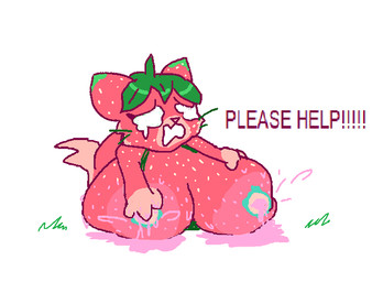 anthro areola asking_for_help big_breasts bodily_fluids breast_expansion breasts breasts_on_ground cheek_tuft dipstick_ears ear_markings expansion facial_tuft female food fruit fur grass green_body green_fur huge_breasts hyper hyper_breasts lactating lactating_juice multicolored_ears narrowed_eyes nipples plant red_body red_fur simple_background solo tail teary_eyes text tuft unusual_bodily_fluids unusual_lactation whiskers white_background theonetruesinner fakemon strawpurry_(theonetruesinner) domestic_cat elemental_creature felid feline felis flora_fauna food_creature living_fruit mammal english_text