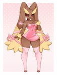 anthro biped breasts brown_body clothed clothing dress female legwear medium_breasts solo standing thigh_highs wide_hips vtalna1 nintendo pokemon generation_4_pokemon lopunny pokemon_(species) distracting_watermark hi_res watermark