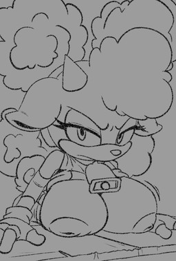 bell bell_collar big_breasts breasts clothed clothing collar female inverted_nipples nipples solo raijinoni idw_publishing sega sonic_the_hedgehog_(comics) sonic_the_hedgehog_(idw) sonic_the_hedgehog_(series) lanolin_the_sheep_(sonic) bovid caprine humanoid mammal sheep greyscale hi_res monochrome sketch