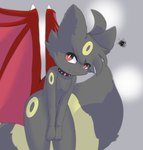 anthro black_body black_ears black_fur black_tail fur membrane_(anatomy) membranous_wings red_eyes red_wings solo tail wings yellow_body yellow_fur yellow_tail oreon_smol nintendo pokemon eeveelution generation_2_pokemon pokemon_(species) umbreon 2021 absurd_res hi_res