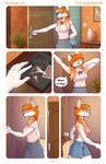 anthro apartment athletic athletic_anthro blue_eyes breasts clothing dialogue female hair orange_hair pajamas skinny solo text under_boob white_body elie-s_den linahusky canid canine canis domestic_dog husky mammal nordic_sled_dog spitz absurd_res comic english_text hi_res