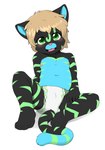 anthro black_body black_fur blonde_hair blush clean_diaper clothed clothing diaper diaper_only embarrassed fangs fur green_eyes green_markings hair male markings nipples smile solo teeth topless wearing_diaper young young_anthro young_male khaimera koneko_binx_shadowpaw felid mammal pantherine tiger absurd_res hi_res