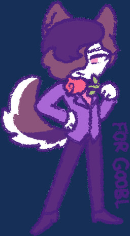 anthro big_tail brown_body brown_fur clothing flower footwear fur hair hair_over_eye holding_flower holding_object holding_rose male multicolored_body multicolored_fur pink_eyes plant purple_clothing purple_footwear purple_shoes purple_suit rose_(flower) shoes solo suit tail white_body white_fur 90percentdenny 90_percent_studios purrfect_apawcalypse canid canine canis domestic_dog mammal alpha_channel character_request