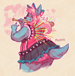 accessory anthro baseball_bat bat_(object) bottomwear bow_ribbon clothed clothing diaper ears_up female gesture hair_accessory hair_bow hair_ribbon hand_gesture lgbt_pride looking_at_viewer looking_back looking_back_at_viewer pink_clothing pink_diaper pink_topwear pink_vest pride_colors raised_bottomwear raised_clothing raised_skirt ribbons ruffled_panties ruffled_skirt safety_vest skirt smile smiling_at_viewer solo spikes topwear transgender_pride_colors v_sign vest wearing_diaper deadishwolf mythology canid canine canis mammal mythological_canine mythological_creature werecanid werecanine werecreature werewolf wolf signature nonbinary_(lore)