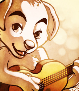 abstract_background acoustic_guitar anthro chest_tuft fur guitar looking_at_viewer male musical_instrument open_mouth playing_guitar playing_music plucked_string_instrument simple_background smile solo string_instrument tuft unknown_artist animal_crossing nintendo k.k._slider canid canine canis domestic_dog mammal